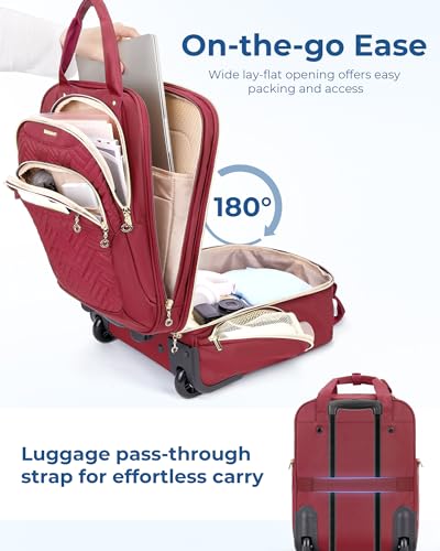 BAGSMART Carry On Luggage Underseat Suitcase with Wheels, 16-inch Luggage Airline approved Underseater Softside Travel Suitcase Lightweight Overnight Rolling Carry-on Luggage for Women Men, Red - color: Red