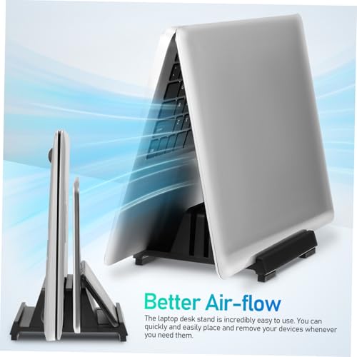 Uonlytech Vertical Laptop Holder Dual Slots Adjustable Laptop Stand for Desk Space-Saving Design for Workspace Organization Compatible Tablets and Phones Padded Non- Base for Stability