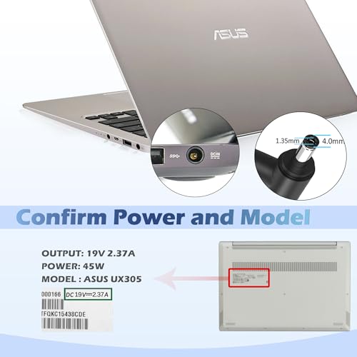 45W 19V 2.37A Ac Adapter Laptop Charger Power Supply Replacement for ASUS UX305 UX305L UX305F UX305C UX303U UX330 UX330U X331UA UX360C UX31A E203M E203MA X553S X553M X553MA