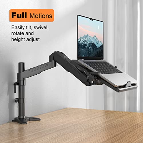 Klearlook 2in1 Laptop Stand - Full Motion Monitor Mount with Adjustable Tray & Extension Arm, VESA Plate 75x75/100x100mm, Clamp & Grommet Mounting