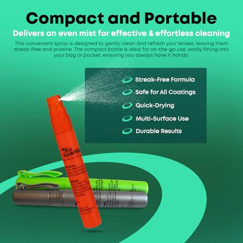 Sparkle Anti-Reflective Safe Pen Lens Cleaner Spray kit - (3) 0.3oz Glasses Cleaner Pen Spray & (2) Microfiber Cloth for Eyeglasses, Sunglasses, Lenses, Screens and Camera Cleaning Kit (5 Piece Set)