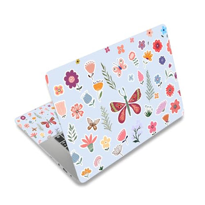 12.1-15.6 Inch Laptop Skin Decal, Universal Reusable Vinyl Laptop Cover Sticker, Waterproof Art Protector with Butterflies & Flowers - color: Butterflies & Flowers