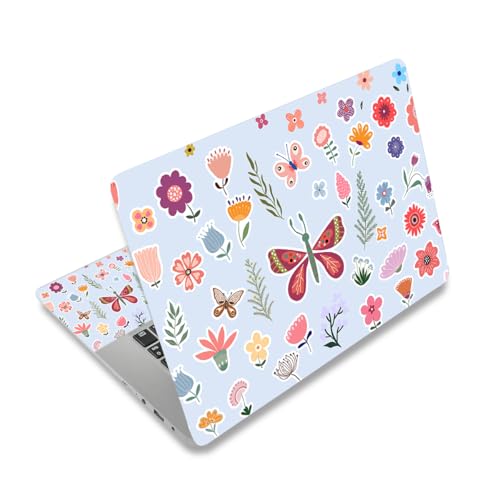 12.1-15.6 Inch Laptop Skin Decal, Universal Reusable Vinyl Laptop Cover Sticker, Waterproof Art Protector with Butterflies & Flowers - color: Butterflies & Flowers