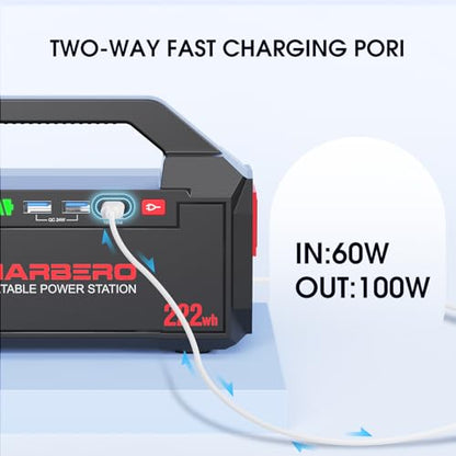 MARBERO Portable Power Station 222Wh Battery Pack 100W (150W Surge) Power Bank Flashlight High Lumens Fast Charging Power Bank with AC Outlet for Outdoor Camping Hurricane Backup Emergencies - color: Red