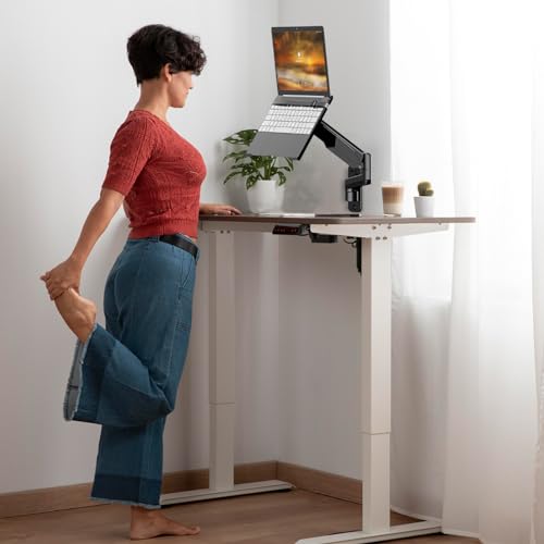 UPGRAVITY Laptop Wall Mount, 2-in-1 Gas Spring Wall Holder with Vented Tray for 12"-17" Notebook/13-32 Computer Screen, Full Motion Adjustable Wall Mount Laptop Stand Holds 3.3-17.6lbs