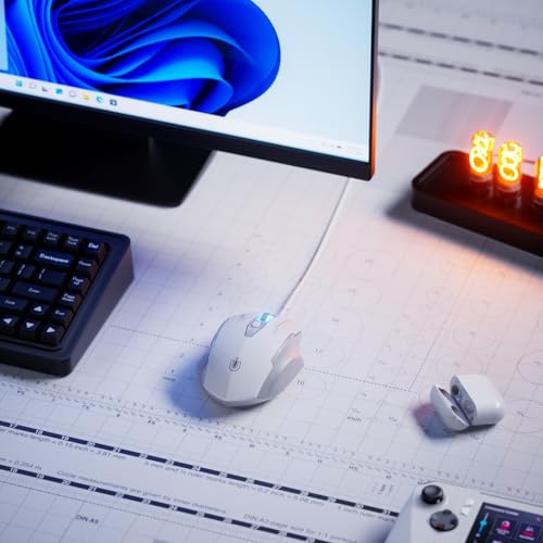 Uineer Wired Mouse, USB-A Computer Mouse with 6 Buttons,Adjustable | Plug-and-play USB-A wired connection with 6 programmable buttons, 7200 DPI and a 1.5 m cable. - color: White