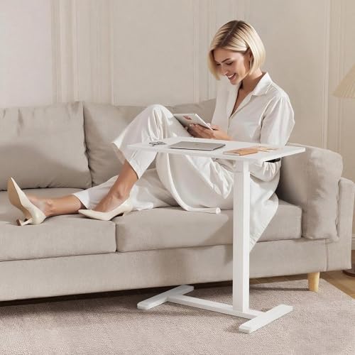 GallopFun Rolling Teacher Standing Desk with Hidden Wheels,Pneumatic Mobile Laptop Table Height Adjustable Small Sit Standing Desk for Home Office,White - color: White