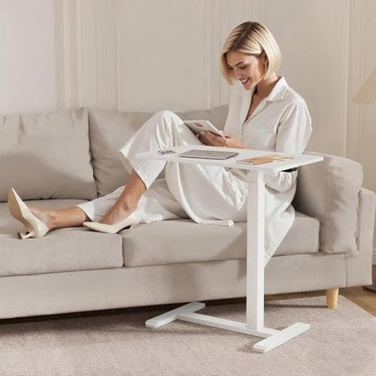 GallopFun Rolling Teacher Standing Desk with Hidden Wheels,Pneumatic Mobile Laptop Table Height Adjustable Small Sit Standing Desk for Home Office,White - color: White