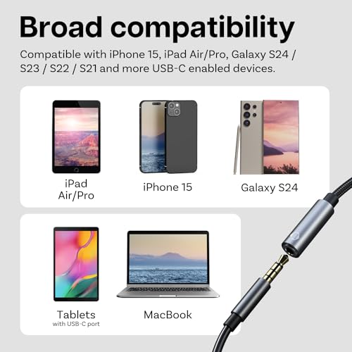 MMOBIEL USB C to 3.5mm Splitter Headphone and Charger 2-in-1 Aux Adapter 60W Fast Charging and 32-Bit Hi-Res Audio Mic & Headset Support Compatible with iPhone 17 16 15, iPad Pro/Air, Galaxy S26–S21 - size: 32 Bit
