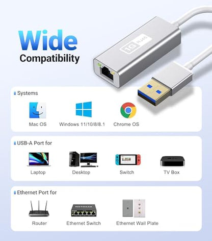 USB to Ethernet Adapter for Nintendo Switch, Laptop, PC, USB to RJ45 Gigabit LAN Network Converter, Switch Ethernet Adapter Wired Internet LAN Supports 10/100/1000Mbps (No Driver Required)