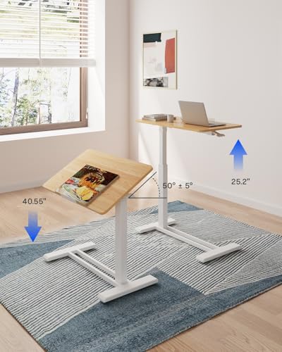 FLEXISPOT H7 PRO 90° Tiltable Mobile Overbed Table with Pneumatic Lift,28'' | Full foldable bedside table with adjustable desktop for laptop, Rolling Computer Cart and bed sofa.27.6" W x 15.7" D,Maple - color: Maple, size: 28x16