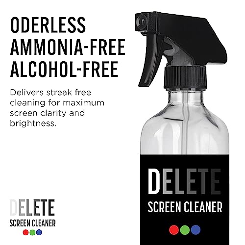 Delete Screen Cleaner 16oz Spray Bottle | Premium Streak-Free, Alcohol & Ammonia-Free Solution for All Devices | Gentle, Odorless & Easy to Use | Improves Visibility & Longevity of Screens - style: 1 Pack, 16oz
