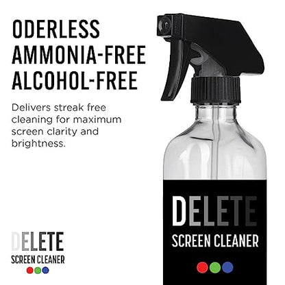 Delete Screen Cleaner 16oz Spray Bottle | Premium Streak-Free, Alcohol & Ammonia-Free Solution for All Devices | Gentle, Odorless & Easy to Use | Improves Visibility & Longevity of Screens - style: 1 Pack, 16oz