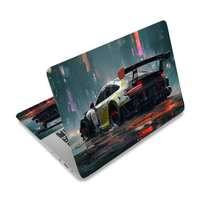 PLIGREAT 15 Inches Laptop Decal Sticker Skin Cover, Racing Pattern Laptop Sticker Decals Fits 12" to 15" Laptops Universal Waterproof Removable, Grey White - color: Grey White