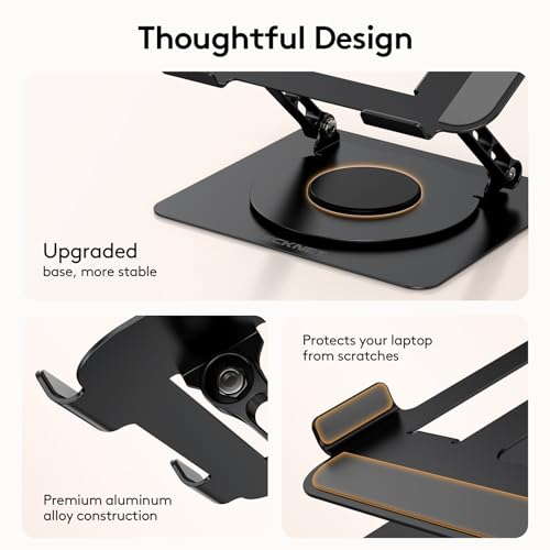 TECKNET Laptop Stand for Desk - 360° Rotating Base, Ergonomic Foldable Computer Stand for Laptop Riser, Height Adjustable, Compatible with MacBook Pro, Dell XPS, HP, and All Laptops 10-17" (Black) - color: Black