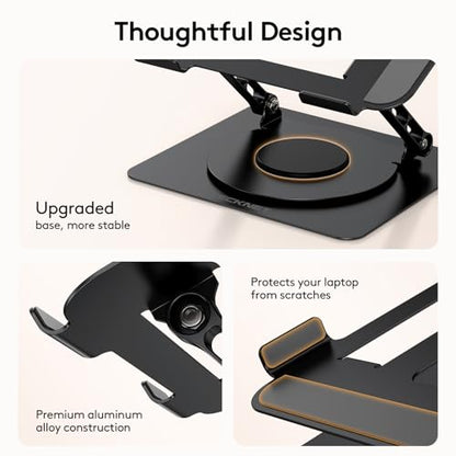 TECKNET Laptop Stand for Desk - 360° Rotating Base, Ergonomic Foldable Computer Stand for Laptop Riser, Height Adjustable, Compatible with MacBook Pro, Dell XPS, HP, and All Laptops 10-17" (Black) - color: Black