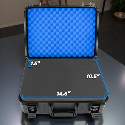 CASEMATIX 15.6 Inch Hard Laptop Case – Rugged Shockproof Travel Carrying Case with Foam Protection for 15” Gaming Laptops, Fits Devices Up to 14.5 x 10.5 – Accessories Storage Included