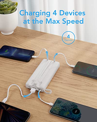 VRURC Portable Charger 20000mAh, Built-in Cables Fast Charging Power Bank, PD QC 3.0 Travel Essentials Battery Pack, 4 Output & 2 Input Phone Charger for iPhone16 15 14 13 X, Samsung, Android - color: White