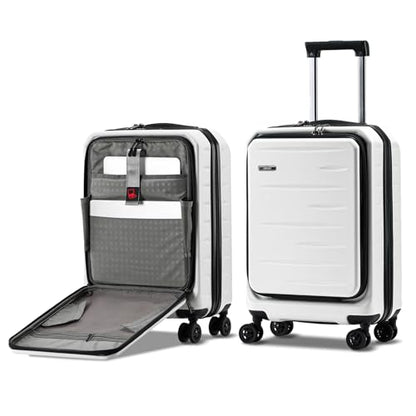 CENSIEN 20 Inch Carry On Luggage 22×14×9 Airline Approved with Front Pocket | Front Opening with Laptop Pocket,Lightweight ABS+PC Hard Shell Suitcases,360° Spinner Wheels,TSA Lock,YKK Zipper,White - color: White, size: 20 Inch