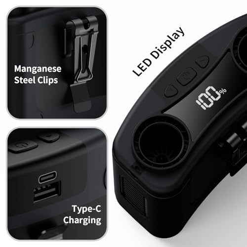 Socool 20000mAh Portable Waist Fan Clip on Wearable Belt Personal Fan Rechargeable, 40H Cooling Battery Operated with 10 Speeds & Dual Air Outlets, Neck Fans Hanging for Outdoor Jobsite Camping - color: Black