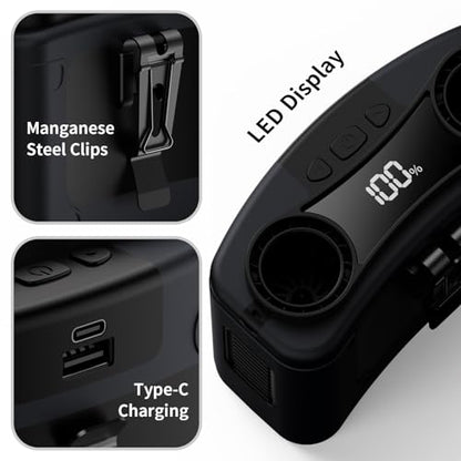 Socool 20000mAh Portable Waist Fan Clip on Wearable Belt Personal Fan Rechargeable, 40H Cooling Battery Operated with 10 Speeds & Dual Air Outlets, Neck Fans Hanging for Outdoor Jobsite Camping - color: Black
