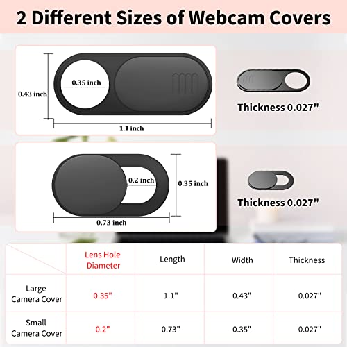 Yilador Webcam Cover, 0.03in Ultra Thin Slide Web Camera Covers for Laptop Computer Smartphone Mac iMac MacBook, Sliding Blocker Cover Protect Your Privacy Security (3*Small+3*Big)