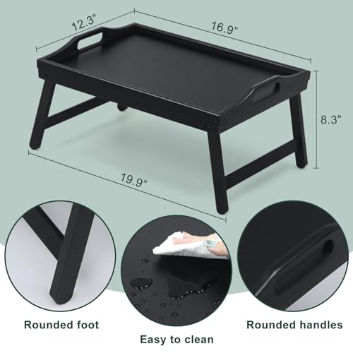 Bamboo Breakfast Tray Table with Folding Legs for Bed Table Sofa - Eating & Laptop Tray Bamboo with Folding Legs (Black) - color: Black