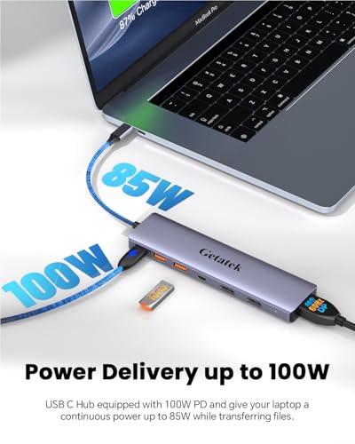 10Gbps USB C Hub with Triple Display Docking Station, 4K@60Hz DP, Dual HDMI Adapter, 7-Port USB-C Laptop Docking Station for Dell Hp Lenovo Surface, 3 USB 3.2 Port Hub & 100W PD