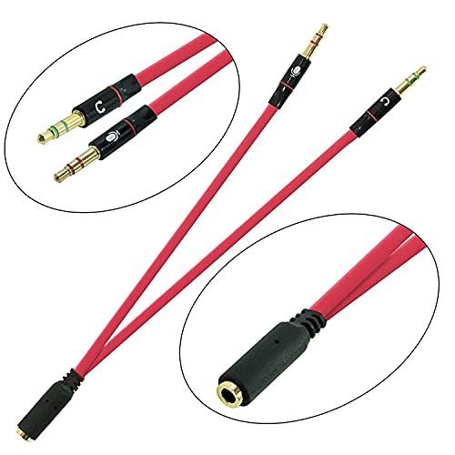 SaiTech IT 3.5mm Female to Dual Male Headphone Splitter, Mic Audio, Red | .5mm Female to 2 Dual Male Headphone Microphone Y Splitter Cable Mic Audio Stereo Jack Earphones - size: 2 Pk Red 2M 1F