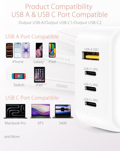 100W GaN USB C Charger Block, 4-Port Portable Fast Wall Charger with Foldable Plug & Travel Adapters, Fast Charging Station for iPhone 17/16/15 Pro Max/Plus, MacBook, ipad, Samsung, Laptop