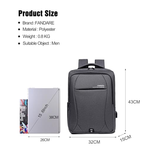 FANDARE 15.6 Inch Laptop Backpack for Men Women Business Travel Backpack with USB Charging Port & Luggage Strap Large Waterproof Polyester Carry On Backpack Gray - color: Gray