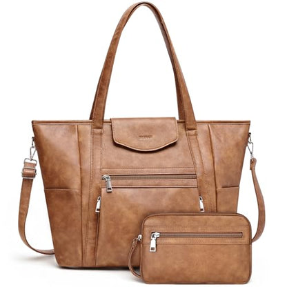 SYTRAH Laptop Bag for Women 15.6 inch Leather Backpack Purse - color: Brown