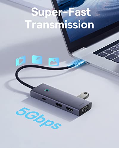 Docking Station Dual Monitor, Baseus 7 in 1 Laptop Docking Station 3 Monitors, USB C HUB with 4K HDMI, VGA, 100W PD, 3 USB for iPhone 15/MacBook/Dell/HP - size: 6 in 1