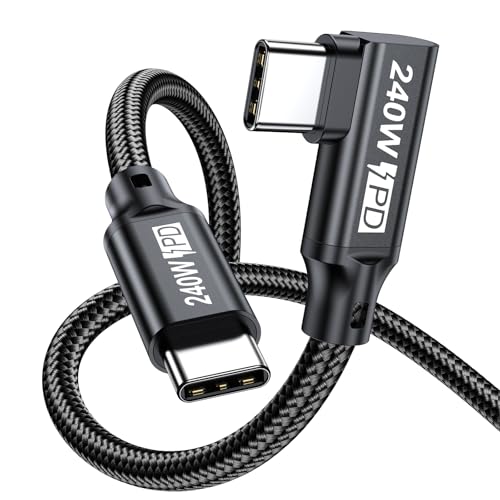 240W USB C to USB C Cable 0.5FT,PD 3.1 Type C to C 5A Fast Charging Cable Right Angle for MacBook Pro/Air,iPad Pro/Air/Mini,iPhone15/15Pro/15Plus/15ProMax,Samsung S24/S23/S22,Surface Book2,Pixel - style: 90° Right Angle