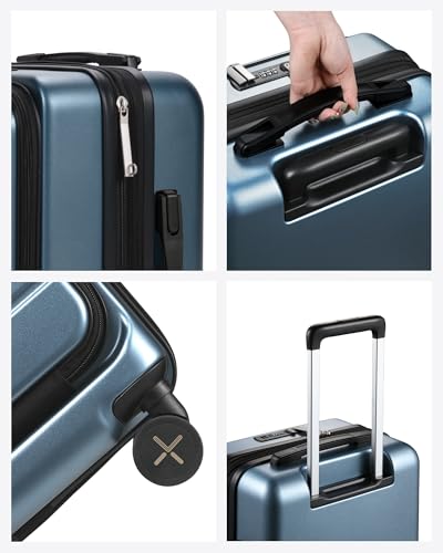 LUGGEX Carry On Front Pocket Suitcase, 22x14x9 Airline Approved, Blue, 20" | Carry On Luggage, 22x14x9 Airline Approved, Front Opening, Front Pocket, TSA Lock, Spinner Wheels - color: Blue, size: Carry-On 20-Inch
