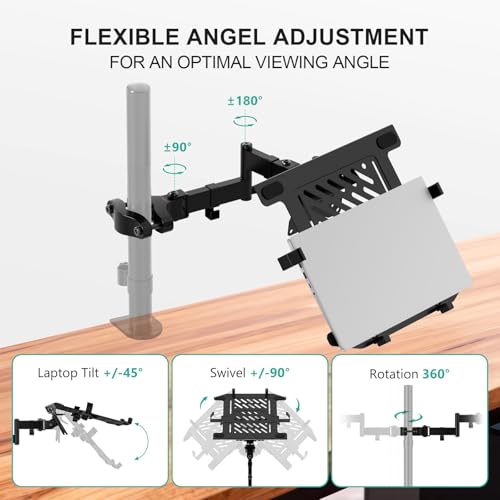 WALI Laptop Pole Mount, Adjustable Laptop Arm Holder Fits 10"-15.6" Laptops, 2-in-1 Full Motion Monitor Mount with Removable Tray, VESA 75x75 or 100x100 mm, Holds up to 15.4lbs(011ARMLPN), Black - size: Up to 15.4