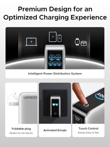 UGREEN Nexode Pro 100W GaN USB C Charger, 5-Port Fast Type-C Wall Charger Block with Smart Display Compatible with MacBook Pro/Air, iPhone 17/16 Series, Galaxy, iPad Pro, Steam Deck
