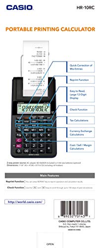 Casio HR-10RC Mini Desktop Printing Calculator | Portable | 12-Digit Display | One-Color Printer | Tax & Currency | Ideal for Taxes, Bookkeeping & Accounting Tasks, Black