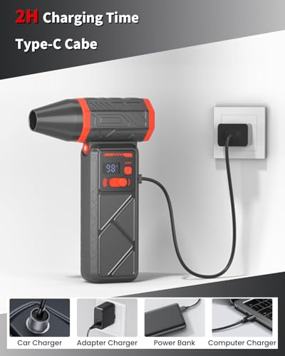 Electric Compressed Air Duster, 150000RPM Cordless Air Duster with 8000mAh Rechargeable Battery, Stepless Speed, Adjustable 90 Nozzle, LED Light for PC Cleaning, Keyboard, Car Interior, Home