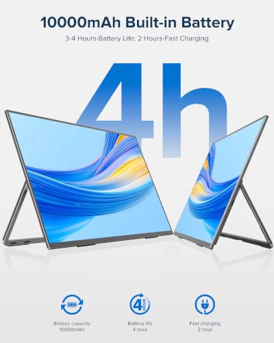 Wireless Portable Monitor with 10000mAh Battery, 18.5" 100Hz Gaming Monitor | Support AirPlay, Miracast, 145% sRGB QLED, USB-C & HDMI, Sleeve & VESA, Second Screen for Laptop, Game Consoles(3-4H) - size: 18.5
