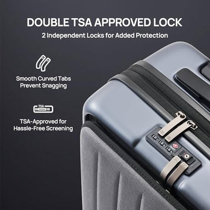 NINETYGO Carry On Luggage 22X14X9 Airline Approved with Front Pocket, 20 Inch Luggage with Front Compartment, Expandable, Double Spinner Wheels, Hardsided PC, TSA Lock (Cool Grey, Seine Max) - color: 09-Cool Grey (Seine Max), size: Carry-On 20-Inch (Clams