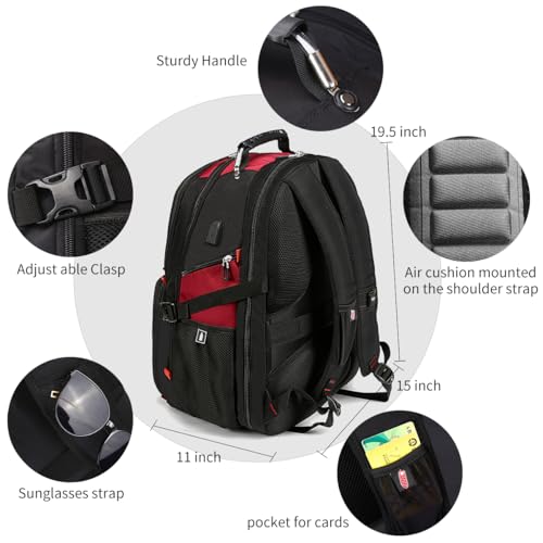 SHRRADOO Large Travel Laptop Backpack for Women, Work College Backpacks | Fit 17 Inch Laptops, with Combination Lock, Carry On Flight Approved, 50L Big Bags, Business Backpack High schoolbag - color: Red