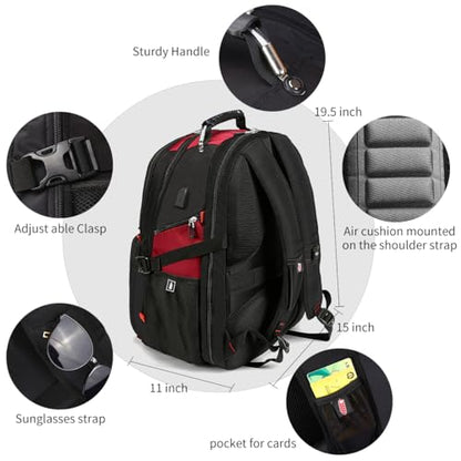 SHRRADOO Large Travel Laptop Backpack for Women, Work College Backpacks | Fit 17 Inch Laptops, with Combination Lock, Carry On Flight Approved, 50L Big Bags, Business Backpack High schoolbag - color: Red