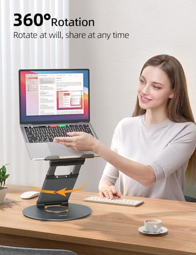Nulaxy Telescopic 360 Rotating Laptop Stand for Desk Adjustable Height Swivel Pull Out Design Ergonomic Laptop Riser Standing Desk Converter Fits All 10-17" Laptops Computer MacBook, Gray - color: A-Gray