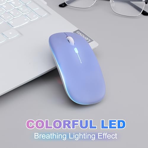 Wireless Bluetooth Mouse Rechargeable Long Lasting Dual Mode - BT 5.2 & 2.4G Silent RGB LED Mice, Slim Portable Ergonomic Mouse for Laptop/PC/Tablet/MacBook/iPad/Apple Devices(Purple) - color: Purple