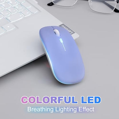 Wireless Bluetooth Mouse Rechargeable Long Lasting Dual Mode - BT 5.2 & 2.4G Silent RGB LED Mice, Slim Portable Ergonomic Mouse for Laptop/PC/Tablet/MacBook/iPad/Apple Devices(Purple) - color: Purple