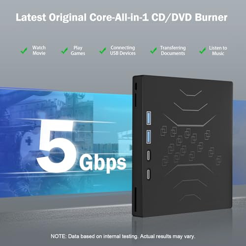 Wbacon 7 in 1 External CD/DVD Drive for Laptop, USB 3.0 External CD Drive | CD DVD +/-RW Disk Drive, Portable CD/DVD Player Burner Reader Writer for Laptop Desktop PC Windows 11/10/8/7/XP Mac Linux - style: External DVD Drive