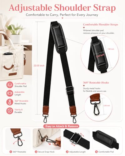Canvas Tote Bag for Women Lightweight Handbag with Multi Pockets & Adjustable Strap Bible Bag for Daily Use Work - color: Black