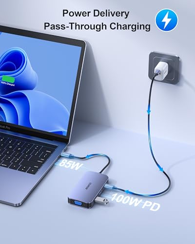 BENFEI USB C Docking Station, 8-in-1 USB C Hub with Triple Display Dual HDMI, VGA, 3*USB 3.0, 100W Power Delivery, 3.5mm AUX Audio Compatible with MacBook Pro, XPS and More - color: Grey, size: 8-in-1