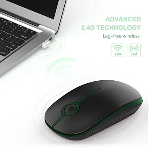 VssoPlor Wireless Mouse, 2.4G Slim Portable Computer Laptop Mouse with Nano Receiver Quiet Silent Optical Mice for Notebook, PC, Laptop, Computer-Black and Green - color: Black and Green